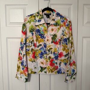 Requirements Jacket Womens 10 Multicolor Floral Cotton Zip Front Collared Spring
